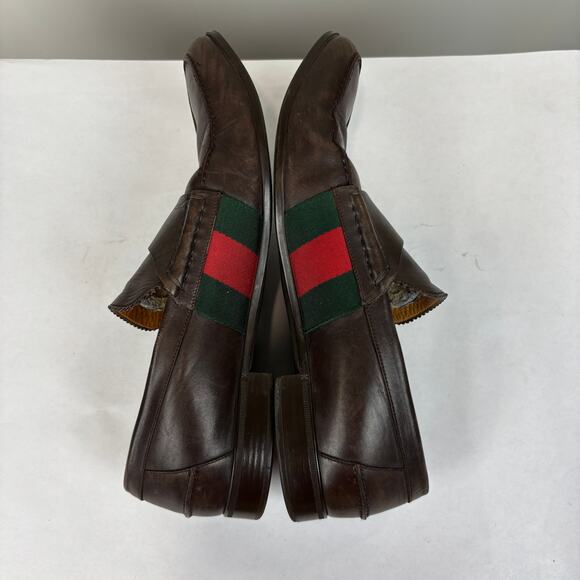 Gucci Brown Leather Web Slip On Loafers Men's 9 - Picture 7 of 15
